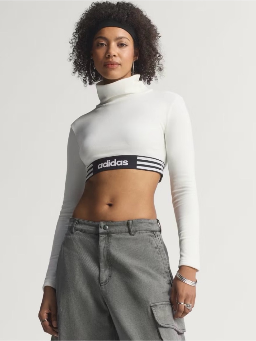 adidas Originals Winterized Long Sleeve Crop T-Shirt Off White JX7728